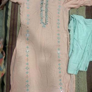 Girlish Peach Blue Kurti Suit Kurta Set