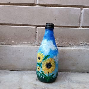 Mini Handpainted Sunflower Art On Glass Bottle