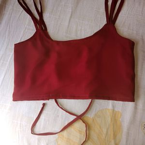 Blue Bra And Maroon Top Combo
