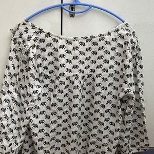 White Ruffle Elephant Print Casual Top