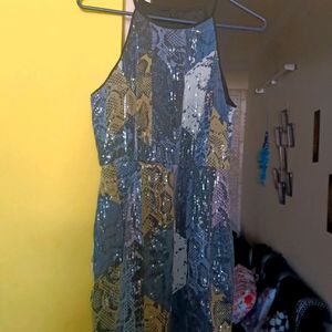 Grey One Piece Sequin Party Dress