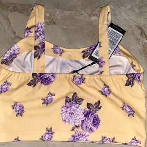 Yellow And Floral Print Crop Top