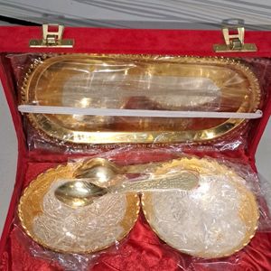 Gold And Silver Tray,Bowls,Spoons Set