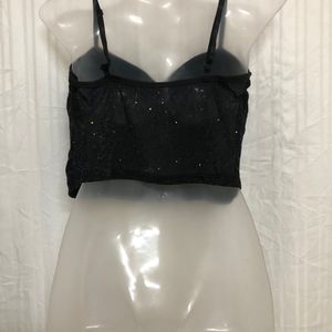 SHEIN Allurite Sequin Mesh Bustier Crop Cami Top