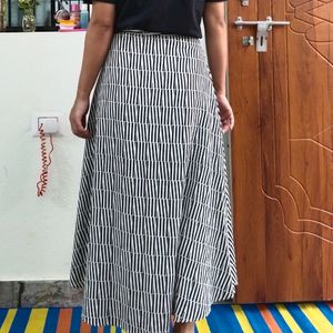 White Black Striped Long Skirt