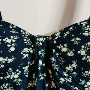 Navy Blue Strap Floral Dress