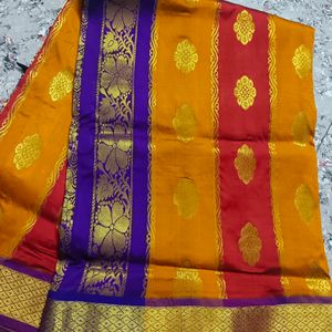 Yellow Nd Red Halfpattu Saree