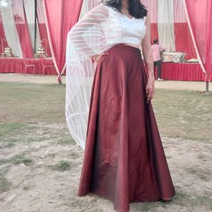 White Top With Maroon Skirt