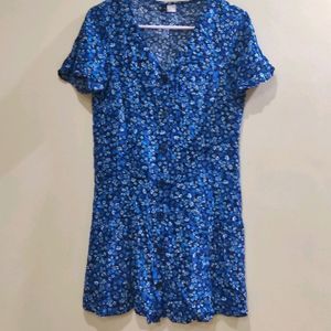 H&M Blue Front Button Dress Size 8