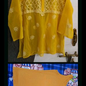 🔥Chikankari Tunic+ Inner #new mustard kurti