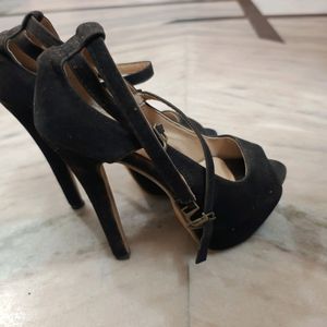 Black Open Toe 6 Inch Stilletos