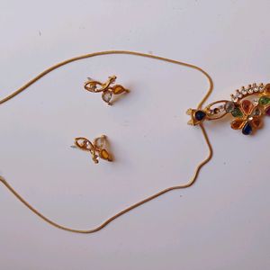 Multicolour Set Chain Locket With Matching Earring