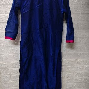 "Royal Blue & Pink Kurta Set with Golden Embroider