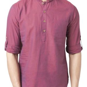 Men Solid Purple Short Kurta