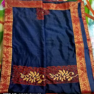 Beautiful Golden Red Border Fancy Saree