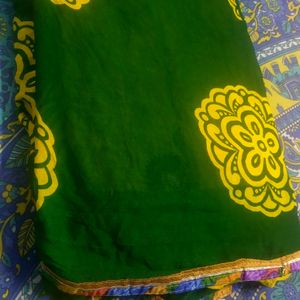 Dark Green Yellow Saree