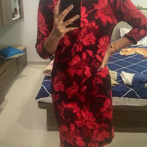 Beautiful Red-Black Floral Dress