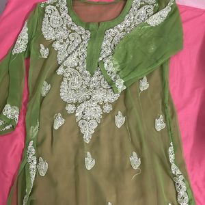 Green Glittery See Thru Kurta