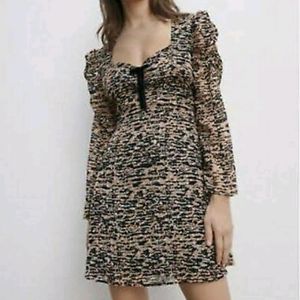 Zara Sweetheart Animal Print Sheer Sleeves Dress