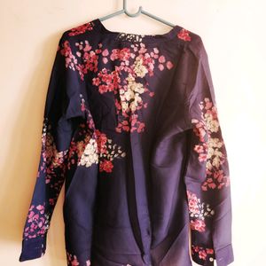 Navy Blue Floral Printed Top