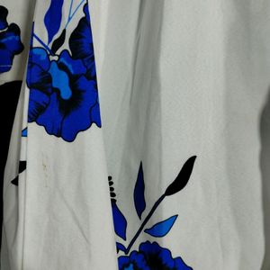 White And Blue Floral Printed Dress (Women)