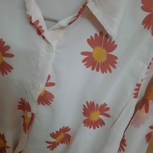 Floral White Shirt With Knot Style