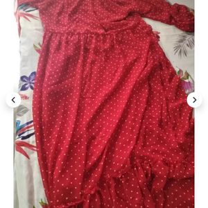 Beautiful Red Georgette Dress/ Calf Length