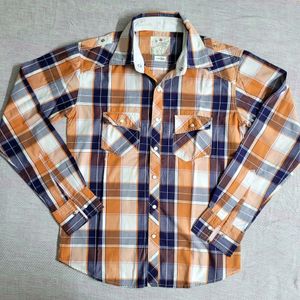 COBB ITALY ORANGE CHECKED REGULAR-FIT CASUAL SHIRT