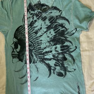 Ed Hardy Sea Green Medium Half Sleeves T Shirt