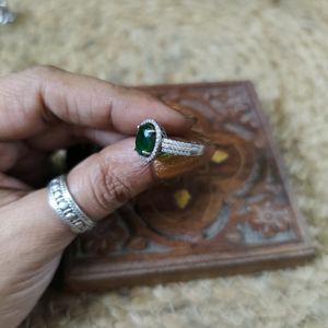 92.5 Pure Silver Green Stone Ring