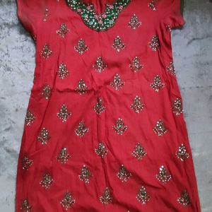 Diwali Sale! Red Green Kurta Set