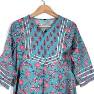 Blue Printed A-Line Kurta(Women’s)