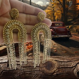 Long U Shap Gold Earrings Crystal Drops & Danglers