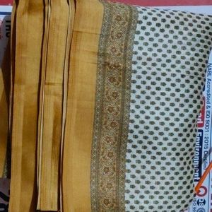 White Mustard Mixed Saree