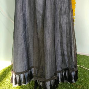 Grey Tassel Banglori Silk Net Lehenga