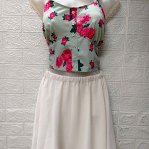 Light Green Floral Print Crop Top - Small to Mediu