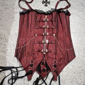 Gothic Red Stripped Pirate Corset