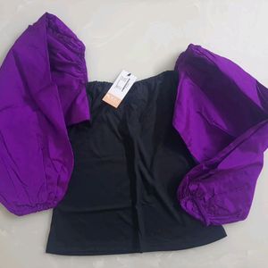 Purple Puff Sleeves Top Small Bust32"