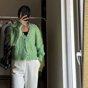 Zara Green Jewel Button Cardigan