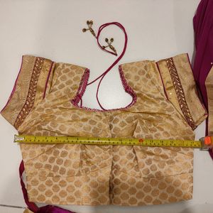 Pink And Gold-Cream Half Sari