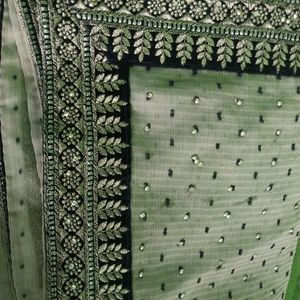 Embroidery Saree With Diamond Stone Work