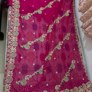 Rani Pink Heavy Work Saree With Blouse