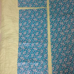 Turquoise blue printed cotton fabric pieces