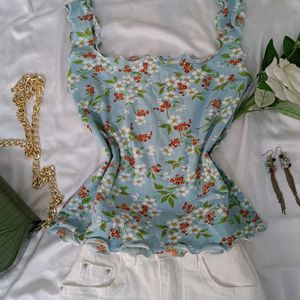 y2k Lettuce Hem Floral Top