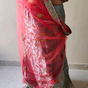 Grey Lehenga Choli With Pink & Golden Touch