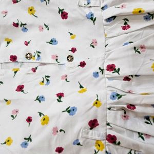 Floral Printed White Frock