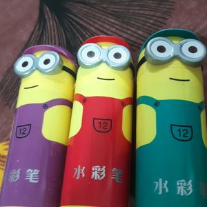 Pack Of 3 Multicolor Minions With 12 Sketch Pens