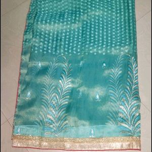 Full Shinning Women Organza Saree With Blouse