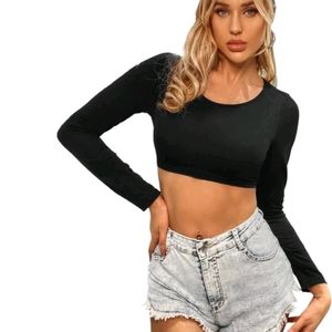 Urbanic Solid Women Round Neck Black Top