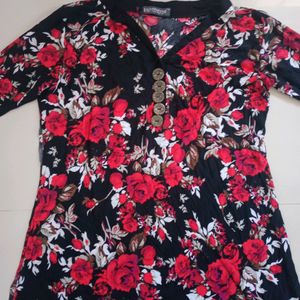 Floral Print Silk Kurti